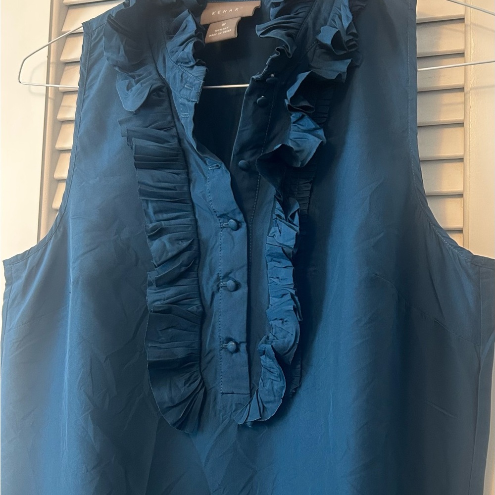 Kenar Silk Ruffle Collar Sleeveless Blouse Women’s Size Medium - Picture 5 of 8